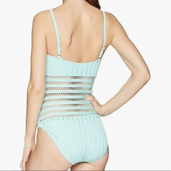 Kenneth Cole Aqua/Teal/Turquoise crochet cutout one piece XL NWT - Picture 4 of 10